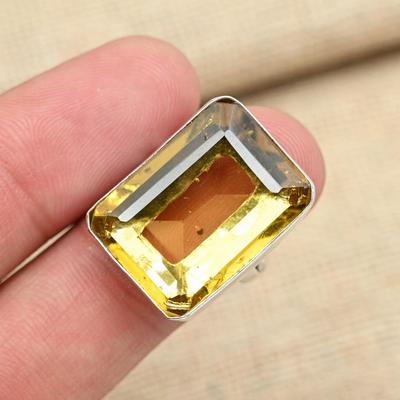Einzigartiger facettierter Citrin-Edelstein aus 925er-Massivsilber, handgefertigter Ring für Damenschmuck