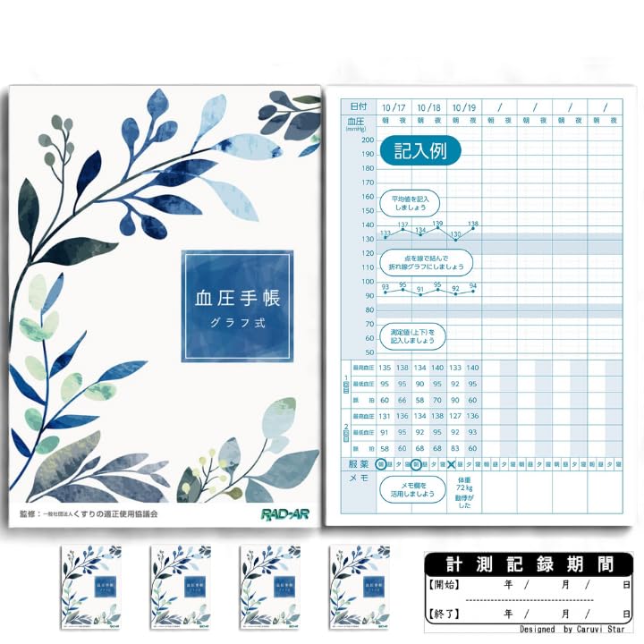 of Blood Pressure Recording Notebook Health and Pulse Management Record Blood Pressure Twice a Day Simple Design Large B6 Size Graph Format [Set 5] -