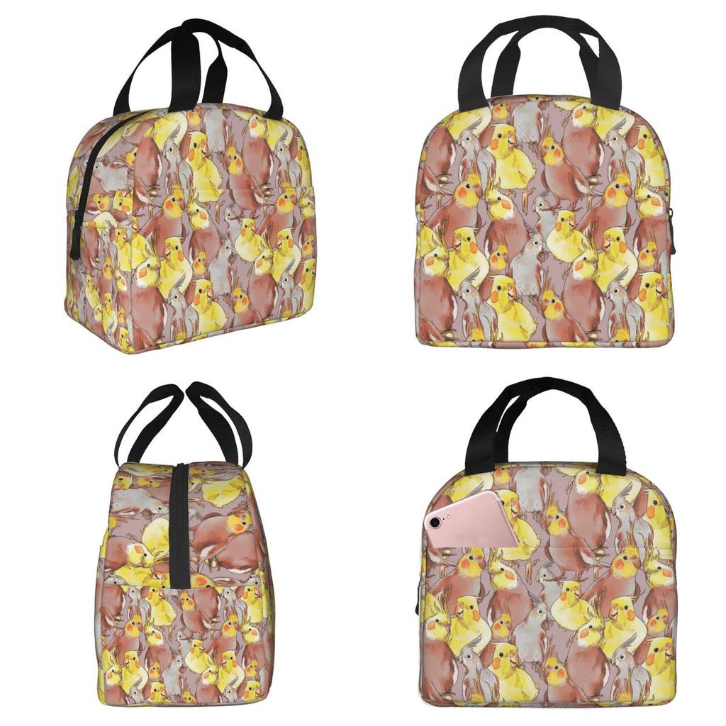 Cute Cockatiel Bird Pattern Insulated Lunch Bag for Kids School Cooler Thermal Food Box Tote Portable Lunch Boxes Container