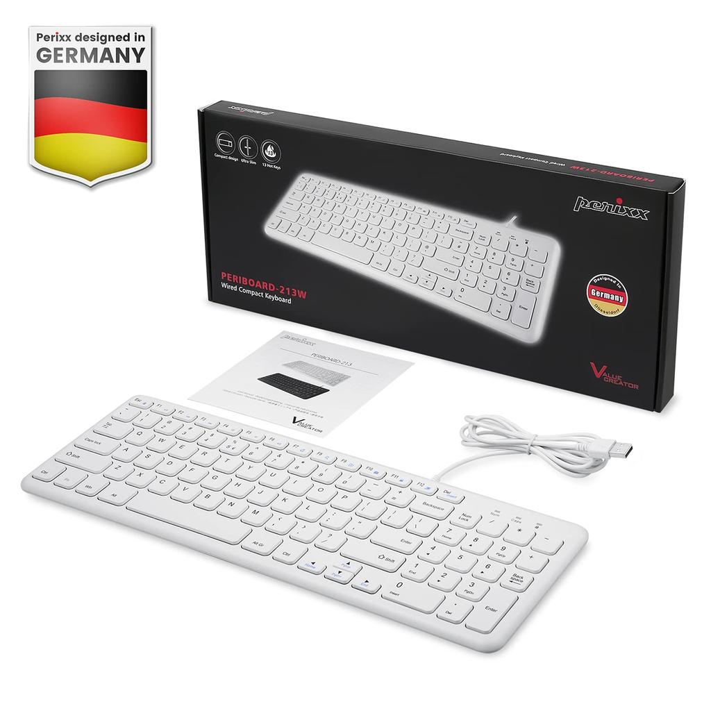 Perixx Wired Scissor Quiet Multimedia English Keyboard PERIBOARD-213US Keyboard, Compact, Keys, Typing, Keys,