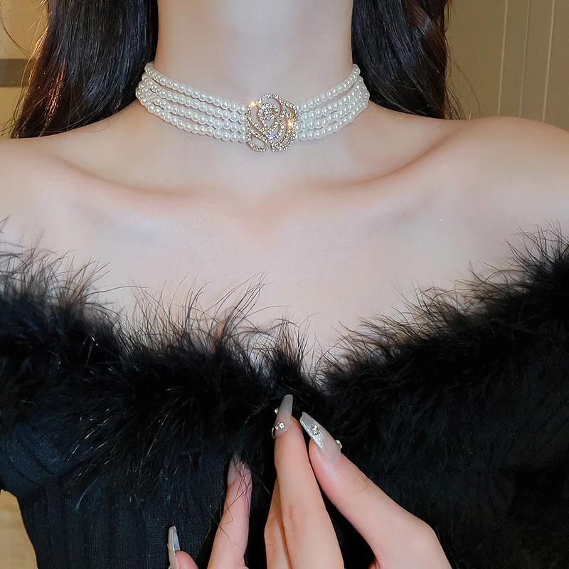 

Элегантные многослойные чокеры с цирконом для женщин, ожерелья с кристальными цветами, свадьбы, вечеринки, циркон
