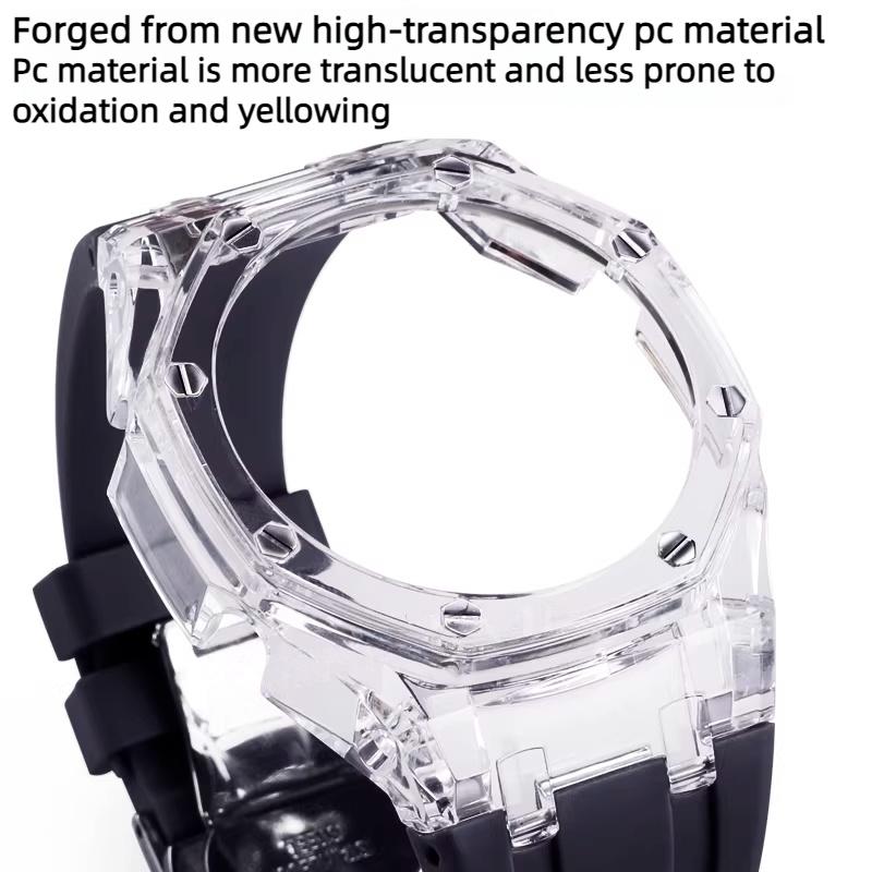 For Casioak G-Shock GA-2100 GM-2100 GMA-S2100 GA2100 Mod Kit Transparent PC Case Rubber Strap Watchband Replacement Accessories