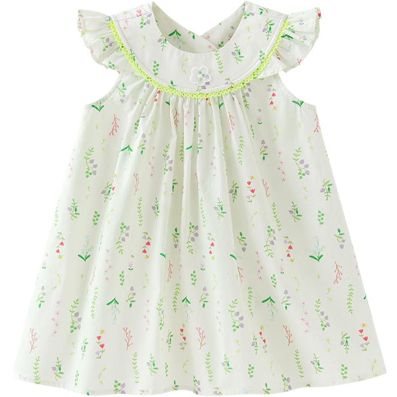 Minibala Girls' Summer Floral Cotton Flutter Sleeve Dress