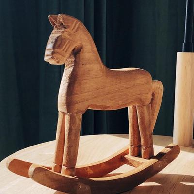 Wooden Horse Statue Rocking Figurine Housewarming Gift Minimalist Table Decoration Sculpture