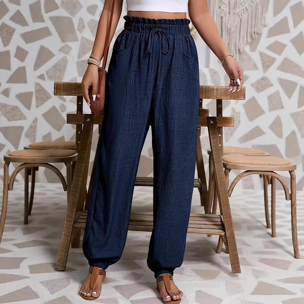 2026 Women's Casual Elastic Pure Color Long Pants - Spring/Summer European Fashion
