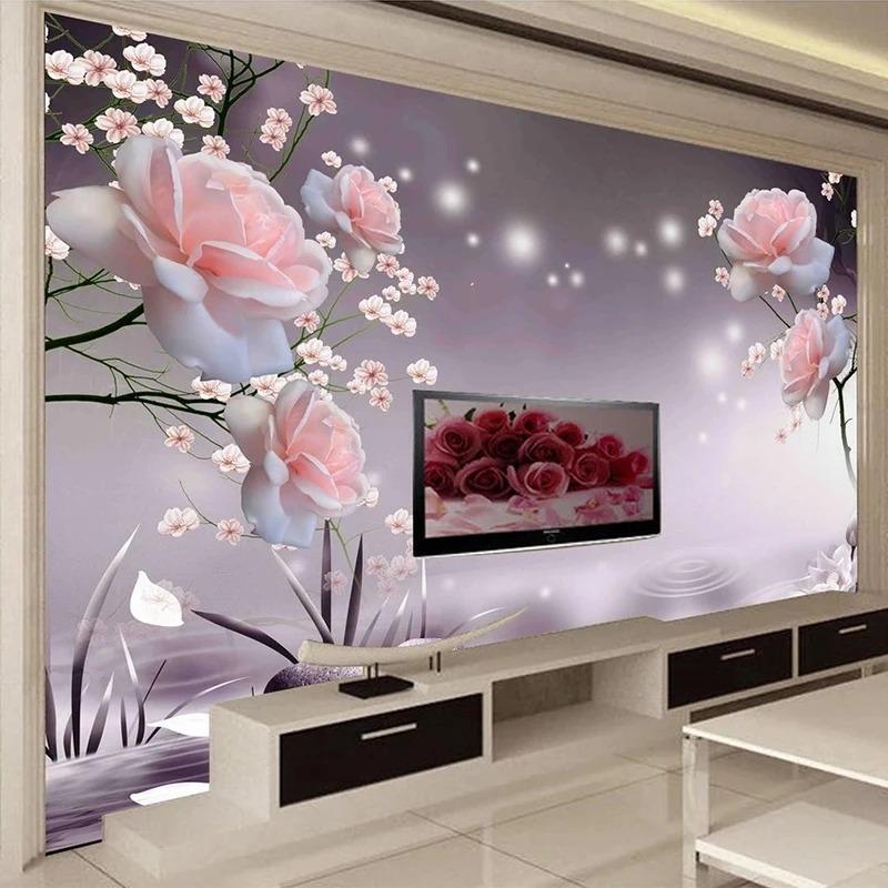 Modern 3d Wall Mural Rose Flowers Wallpaper Living Room Tv Sofa Bedroom Romantic Murals Home Decor