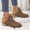 Large size leopard print low heel pointed short boots women's autumn and winter new one-pedal Martin boots