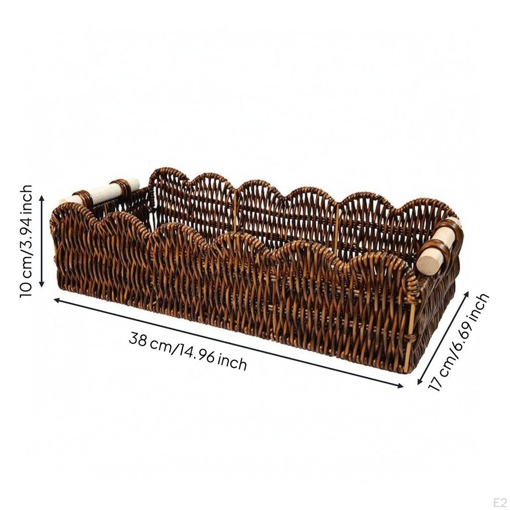Bandeja Multiusos Estilo Ratán | Borde Decorativo, Diseño Abierto, Bandeja Rectangular de Almacenamiento, para