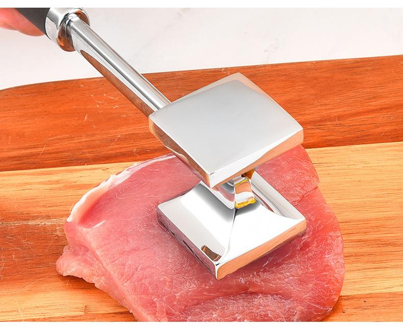 Quadratischer Fleischklopferhammer aus Edelstahl, doppelseitig, lebensmittelechtes Küchenwerkzeug für Schweinekoteletts, Steak, westliche Küche