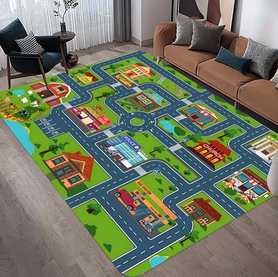 Kid Play Mat Playful City Traffic Route Carpet Interactive Rug Living Room Bedroom Rug Parent-child Activity Rug Gifts