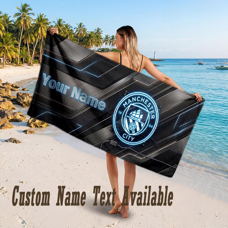 Manchester City Design Strandtuch Mit individuellem Text Großes Handtuch für den Strandurlaub
