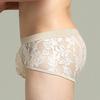 Men's Sexy Low-rise Boxer Briefs Solid Color Lace Spliced Underwear Thin Breathable Body-hugging Boxer Shorts
