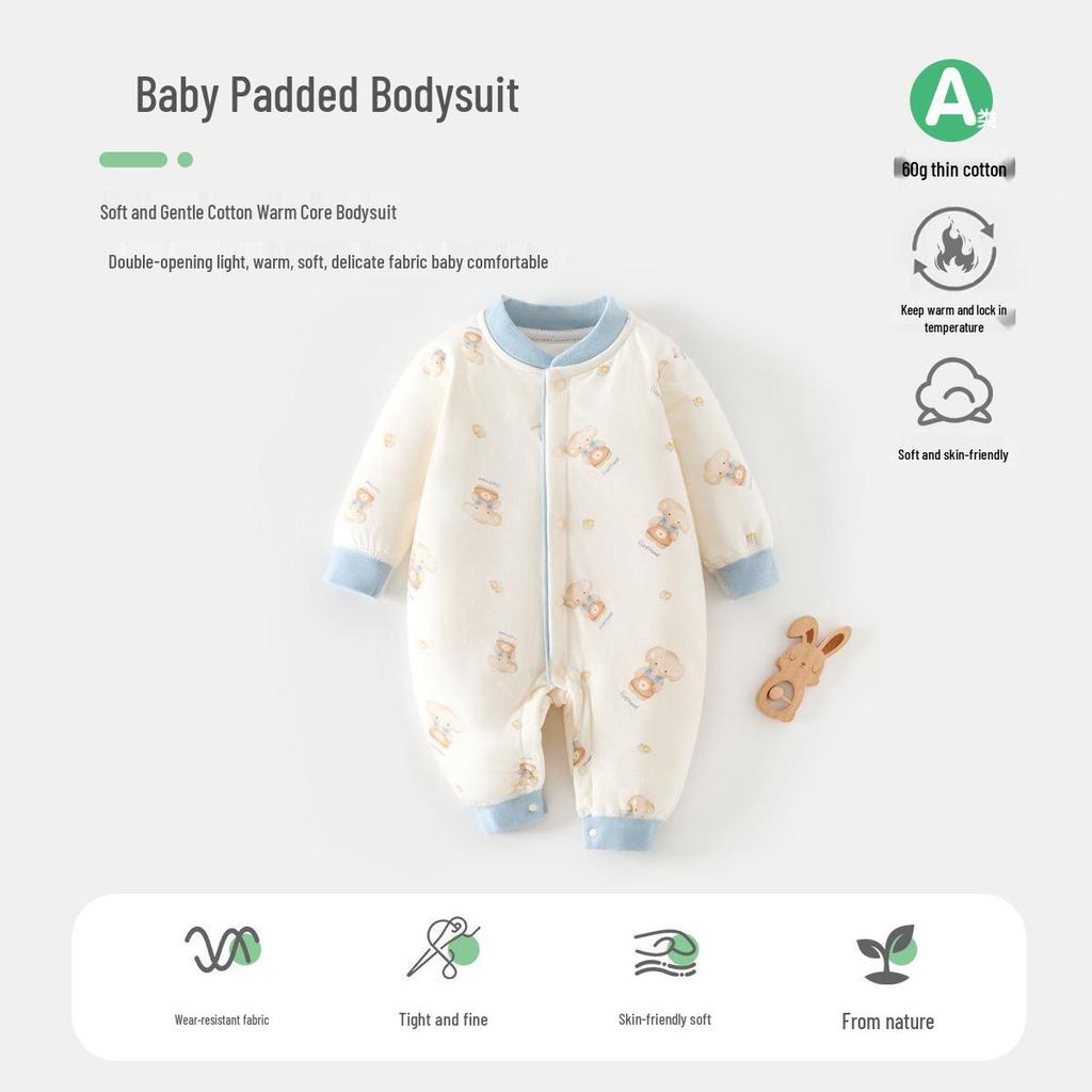 Quilted Newborn Jumpsuit - 60g Spring/Autumn Warm Romper for Indoor/Outdoor Wear