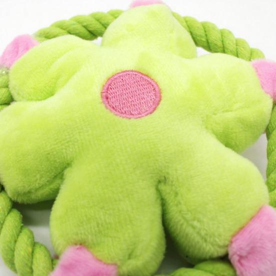 Plush Dog Flying Disc Squeaky Flower Dog Chew Toy with Rope Circle Interactive Fetch Toy for Large Small Dogs