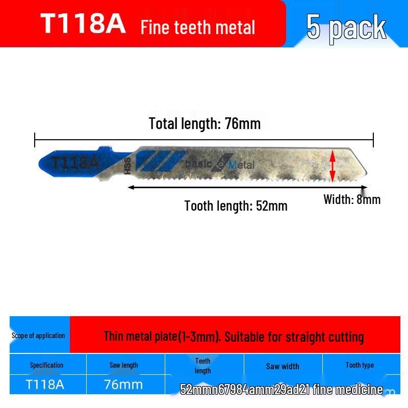 Extra Long Jigsaw Blade T244D - Fine/Coarse Teeth, Anti-Chip, for Wood, Metal, Plastic, Iron, Aluminum