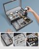 12-Slot Lockable Synthetic Leather Watch Display Box with Lockable Drawers,Double Layer,Heavy-Duty Watch Storage Case