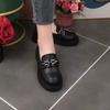 Outdoor Walking Chunky Loafers Women Genuine Cow Leather Platform Shoes Round Toe Metal Chain Slip on Ladies Flats Handmade