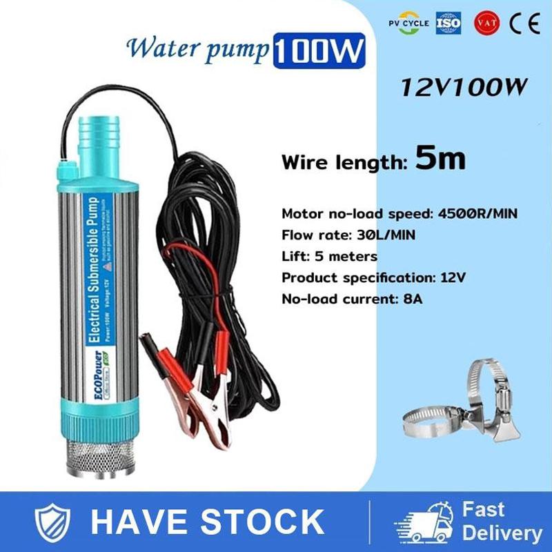 12V Submersible Fuel Oil Transfer Pump Stainless Steel Shell Pure Copper Motor For Car Refueling Boat Farming