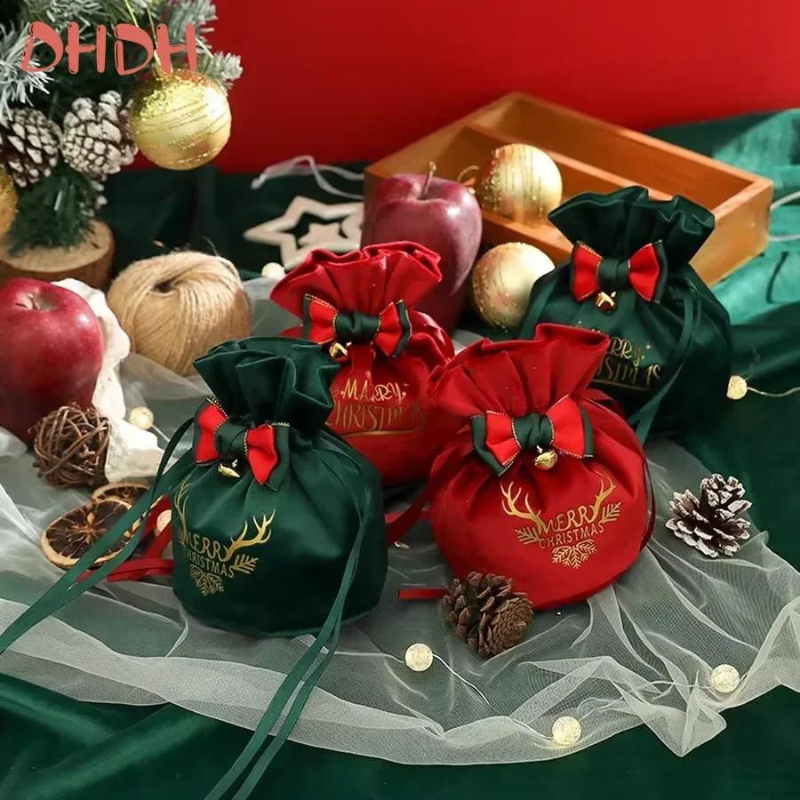 Kordelzug Weihnachtsgeschenktasche Süßigkeiten- und Kekstüten Weihnachtsrentier Süßigkeiten Samt-Geschenktasche Kindergeschenk Partydekoration