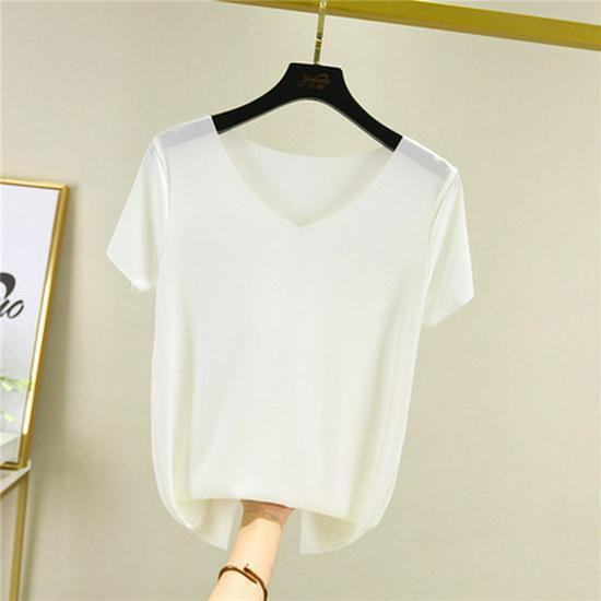 Nuovo due pezzi estivo in seta ghiacciata: Top a maniche corte con scollo a V e pantaloni casual drappeggiati a gamba larga