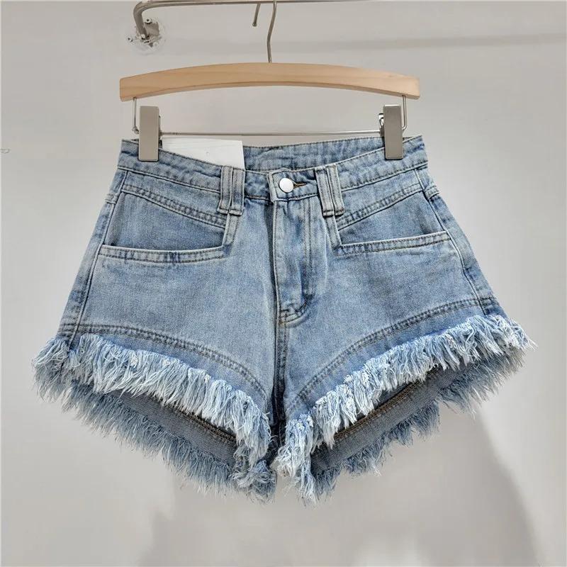 Denim Shorts Women's Jeans High Waisted Tassel Design A Line Wide Leg Pants Booty Shorts