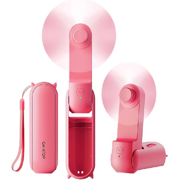GAIATOP Portable Handheld Fan, 3 IN 1 Mini Foldable Travel Fans [17H Max Cooling Time] with Power Bank, Pocket Design USB Rechargeable for Travel