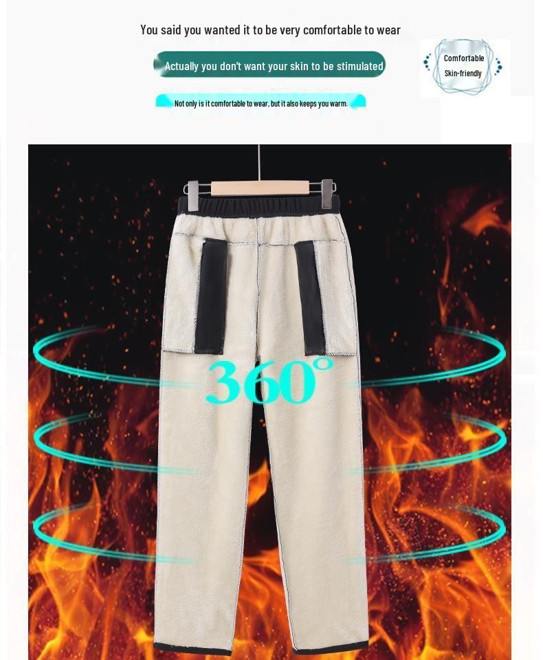 Women's Plus Size Warm Fleece-Lined Straight-Leg Pants for Autumn and Winter