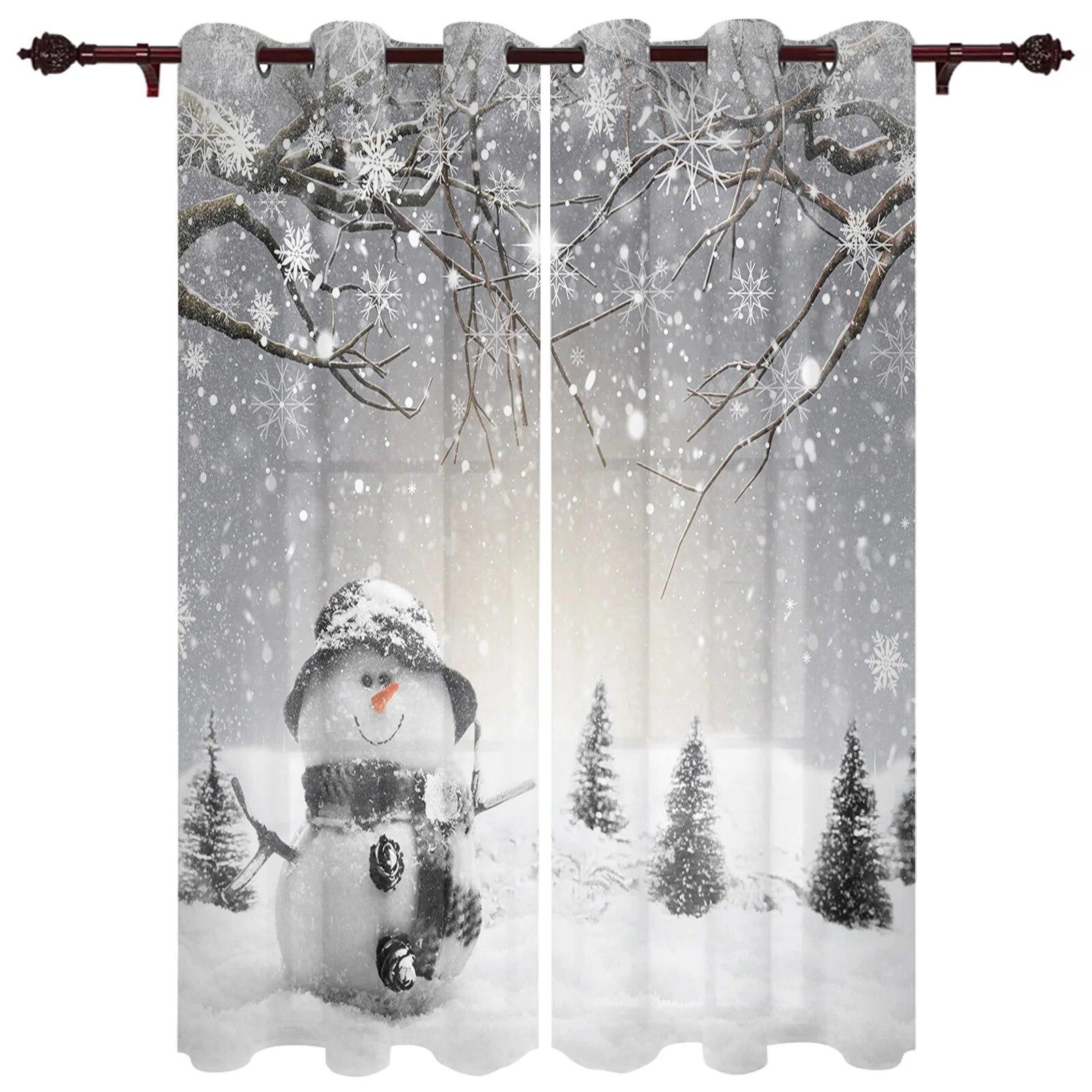 

Рождественские зимние оконные шторы со снеговиком и снежинками для гостиной, дома, спальни, кухни, декор, рождественские занавески