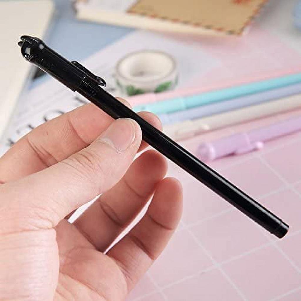 Gel Ink Pen with Cat Head Cap Design Retractable Medium Point Smooth Writing Office School Stationery Supplies