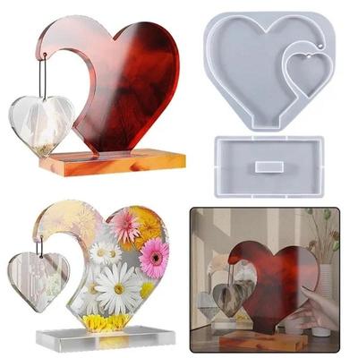 2PCS/Set DIY Dual Love Hearts with Base Casting Silicone Mold Crystal Epoxy Resin Craft Mould Handmade Photo Frame Home Desktop Decoration