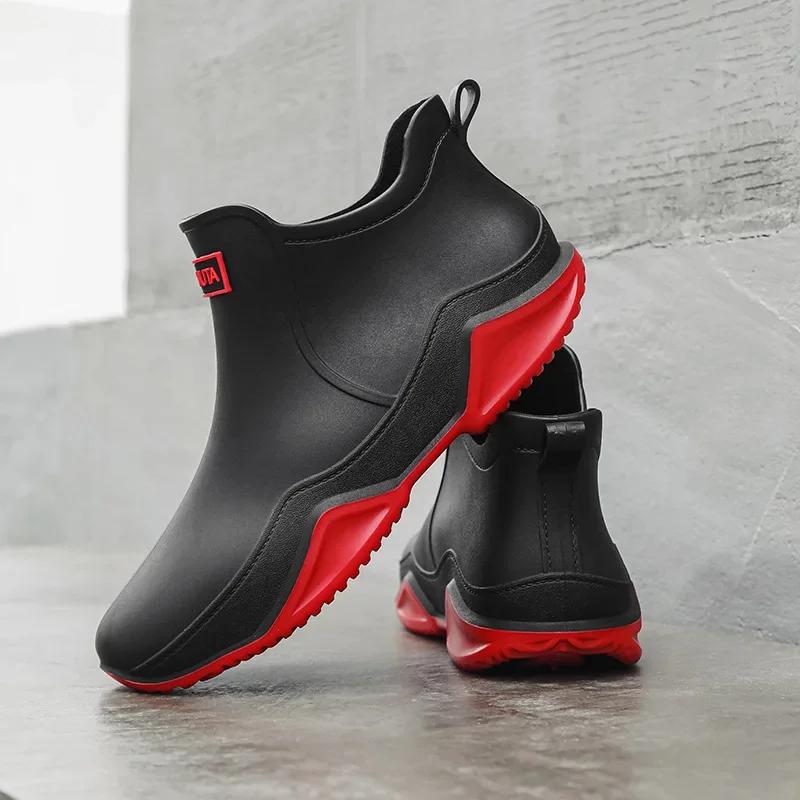 Fashion New men's short tube rain shoes outdoor off-road waterproof shoes men's thick soled anti slip rubber shoes lightweight overshoes