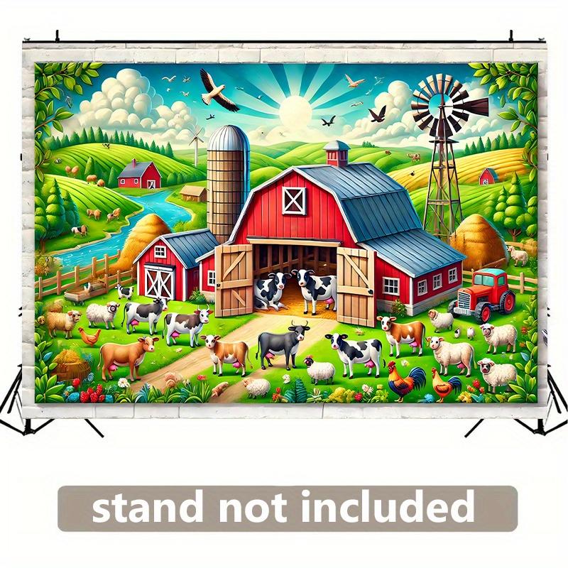 Farmhouse Scene Wall Banner - Vibrant Farm Animals and Rural Barn Design Farmhouse Decoration