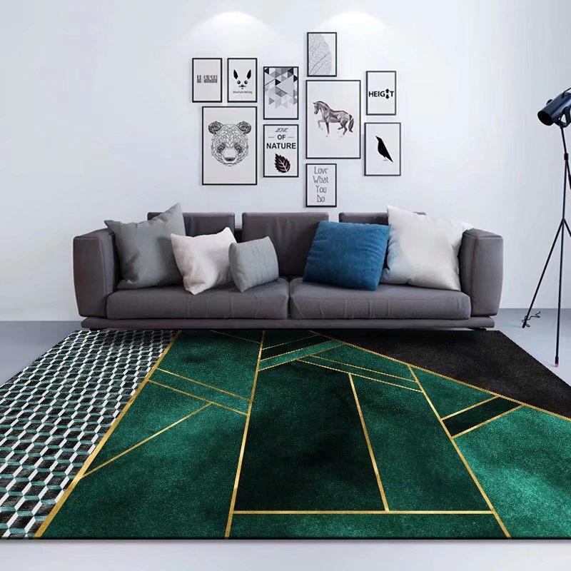 Gold Marble Modern Luxury Living Room Carpet Green Geometric Bedroom Home Non-slip Floor Mat Washable Cloakroom Large Area Rugs