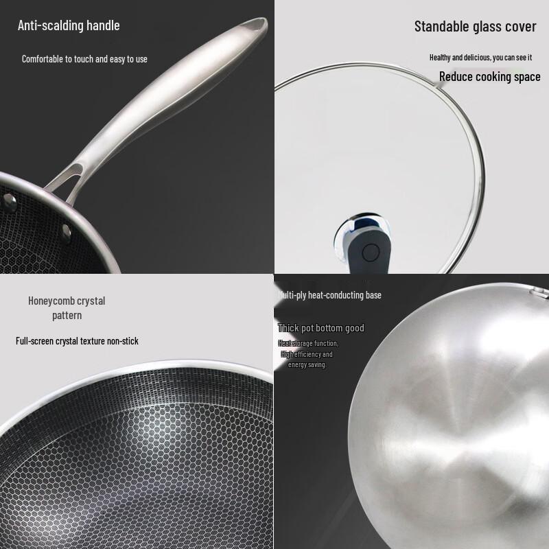 ZISIZ 6th Gen Stainless Steel Honeycomb Non-stick Wok 32cm