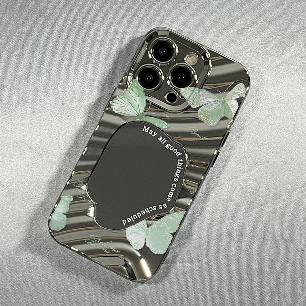 

Зеленый размытый бабочка Подходит для iPhone 15 Чехол для iPhone 14promax Зеркальный 11 Гальваническое покрытие 13 Подходит для 16 12pro