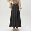Women's High-Waist Wool Pleated A-Line Skirt - Autumn/Winter Mid-Length Swing Skirt