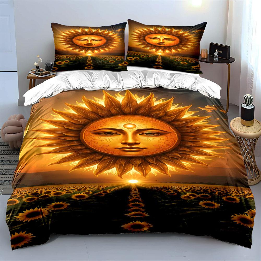 Radiant sunface with sunflowers. Bedding sets Duvet cover sets Duvet covers Pillowcases(1 * Duvet Cover 2 * Pillowcases without duvet insert)