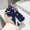 Navy Cream Oversized Star Geometric Pattern Art Film Aesthetic Protective Shockproof Bumper Phone Case Cover For iPhone 13 14 15 16 17 Pro Max Plus