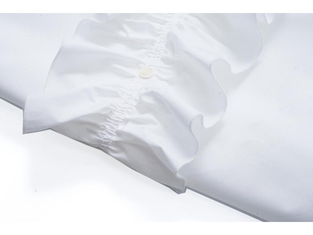 French Elegance | D Brand Spring 26: 100% Poplin Cotton Ruffle Trim Long Sleeve Shirt