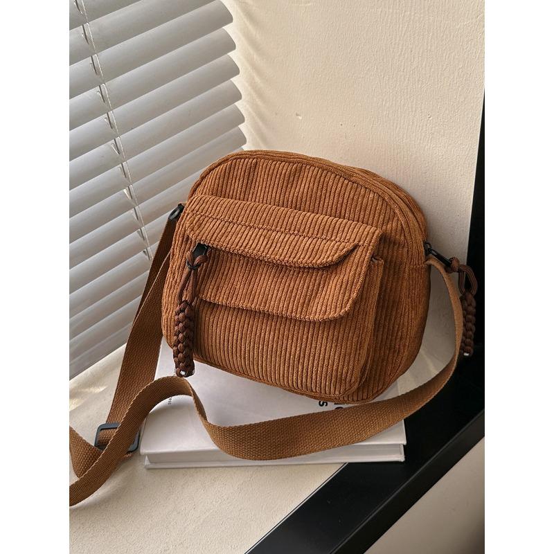 Corduroy autumn new fashion solid color fabric mobile phone bag campus style girls casual shoulder messenger bag