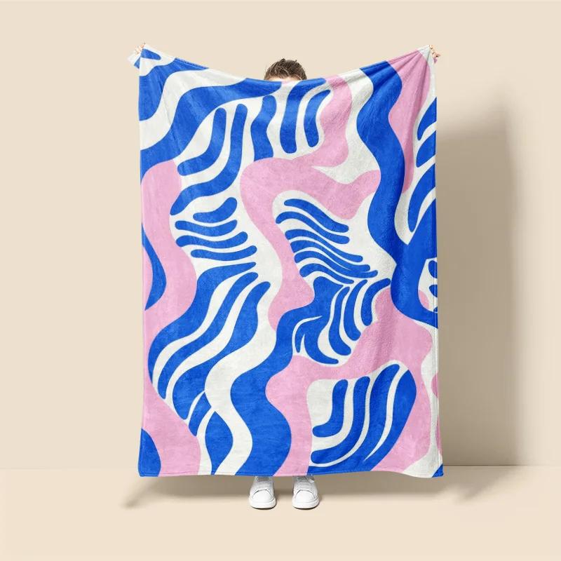 Morandi Tone Abstract Botanical Blanket – Scandinavian Minimalist Throw for Sofa, Home Decor or Caf–Dual Purpose Plush Blanket