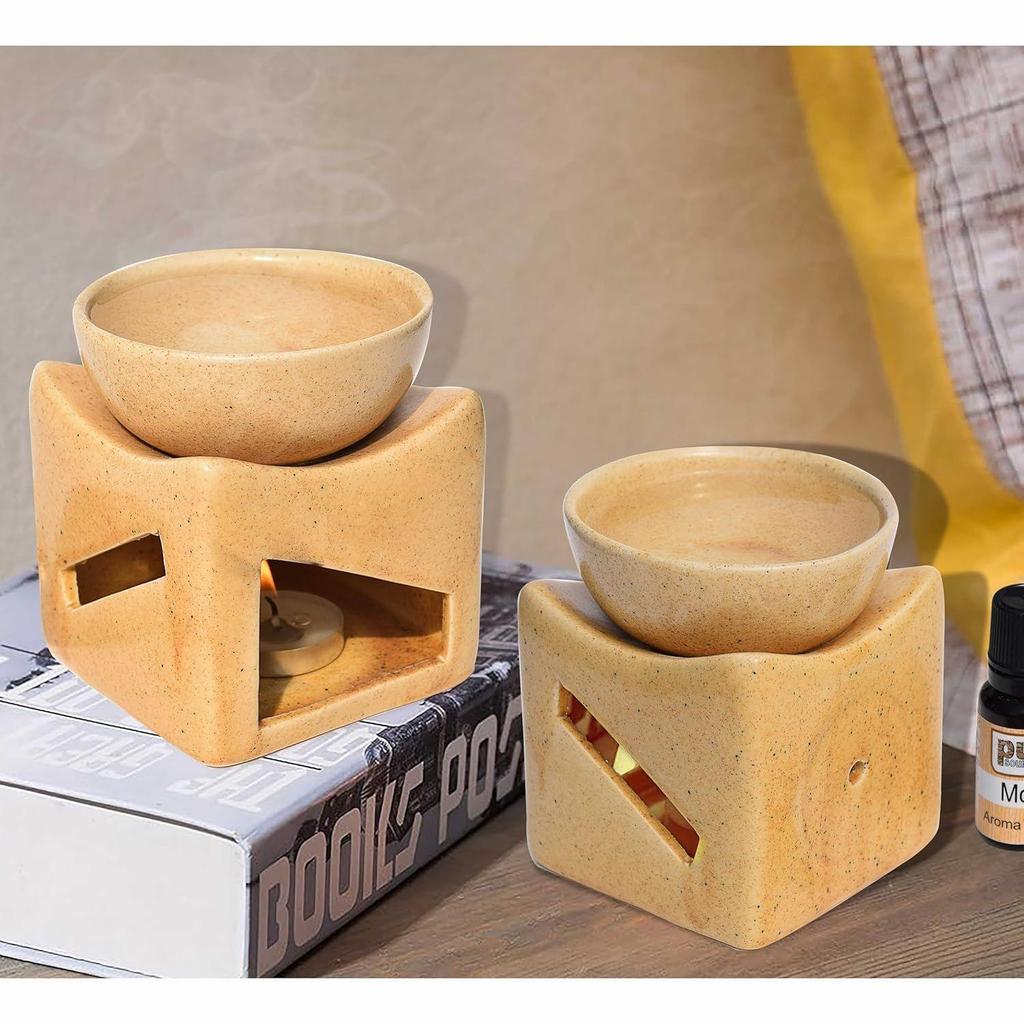 Ceramic Clay Candle Operated Aroma Burner Oil Diffuser, Extra Large Bowl, with 1 Tealight, 4 Inch, (Brown Dotted)