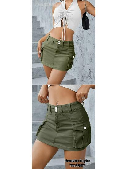 European & American Style Autumn Low-Waist Slim Fit Hip-Hugging Solid Color Skirt for Women