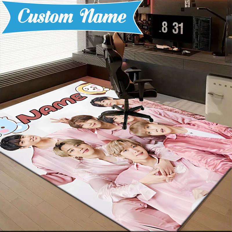 Custom Name K-pop Stars Group Rug for Living Room, Game Rooms, Office, Bedroom, Floor Mat Playful Design, fan gifts Christmas decor
