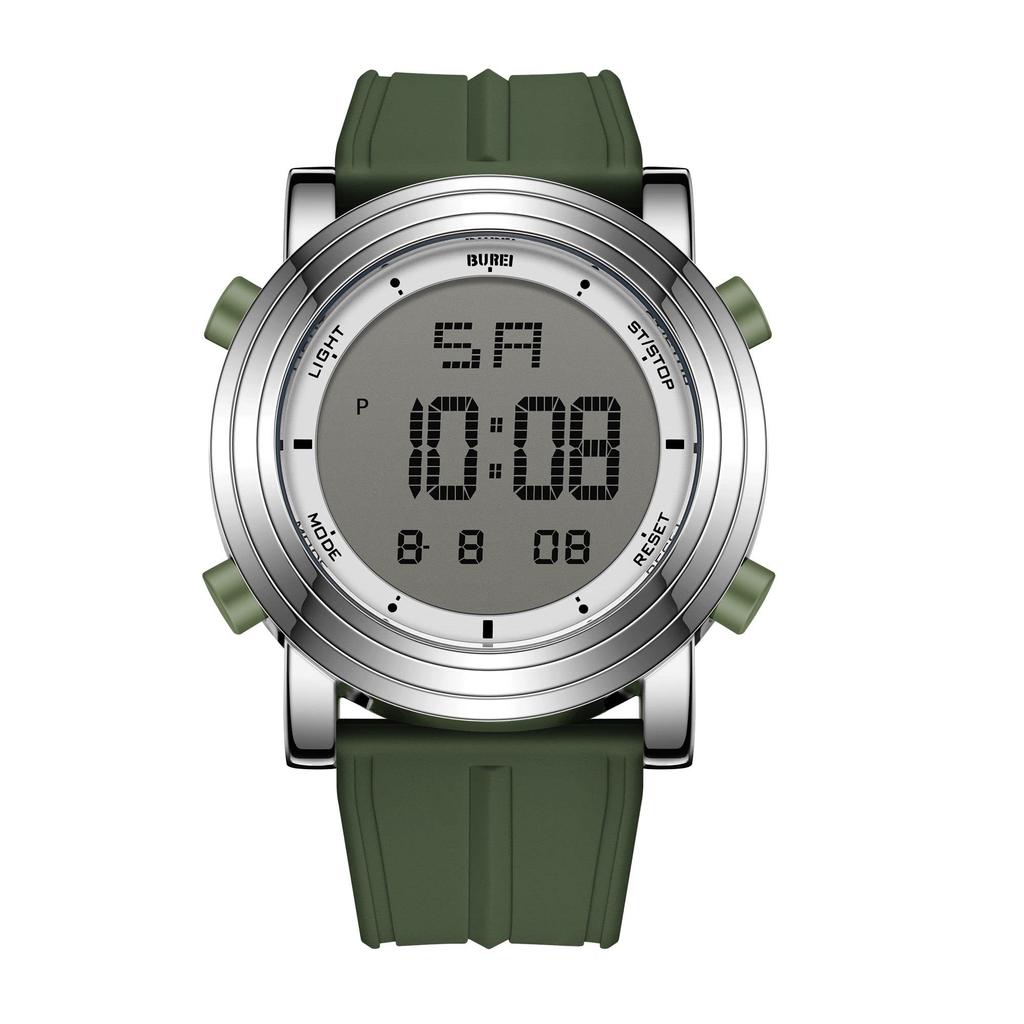 BUREI Watch Digital LED Display Waterproof Watch Stylish Sports Date Multifunctional Outdoor Watch Green Men's Men's