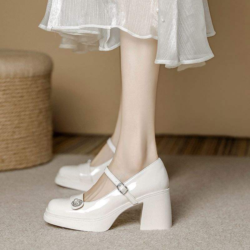 Plateau High Heels Mary Jane Damenschuhe 2025 Herbst Neu Französisch mit Rock Lichtmündung Dicker Absatz Einzelne Schuhe Frühling