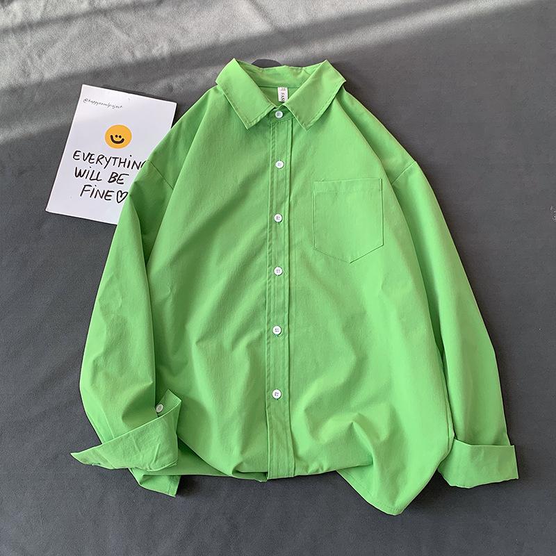 Street Style Loose Fit Long Sleeve Collar Shirt Women's Inner Wear Multi-Color Dopaamine Couple's Layering Casual Coat