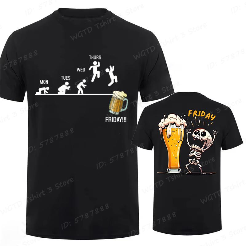 Funny Skeleton Enjoying Friday Beer Day Print TShirt Finally Friday for Drink Lover Tees Gifts Short Sleeve Tops Mens Clothing