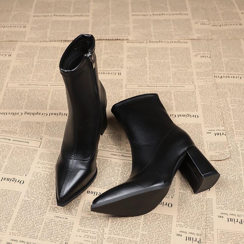Fashion AAutumn Winter Pointed Toe Thick Heel Women Ankle Boots Fashion Female Slimming Short Booties Zapatos De Mujer