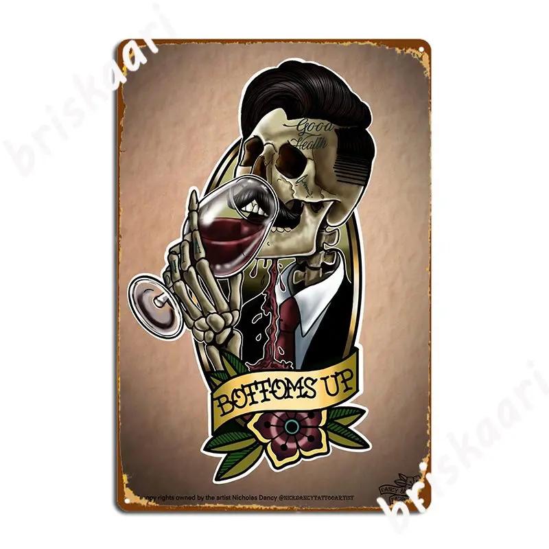 Bottoms Up Metal Sign Retro Wall Mural Mural Wall Plaque Tin Sign Posters 20X30CM